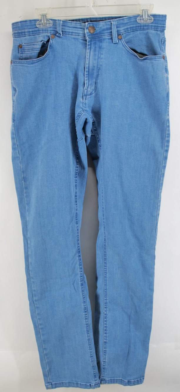 Barbell Apparel Jeans Mens 30 (32X34) Straight Leg Athletic Fit Pants Light Blue